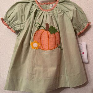Petit Ami Green Orange Check Pumpkin Applique Dress Set 6 Months